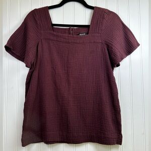 Women's Madewell Square Neck Textured Top - Burgundy size xxs